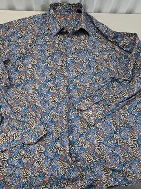 Alan Flusser Paisley Button Up Shirt Mens XL Long Sleeve Multicolor